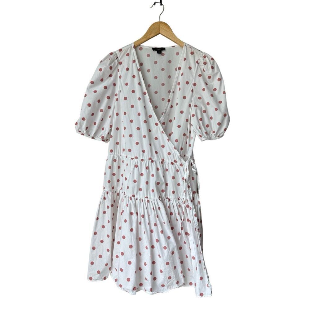 J.crew polka dot Puff-sleeve cotton poplin wrap dress in white rose dot - Picture 4 of 13